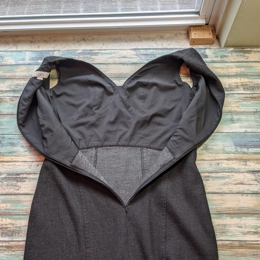 Tall: Loft charcoal grey v-neck sheath dress, 2T - Picture 11 of 13